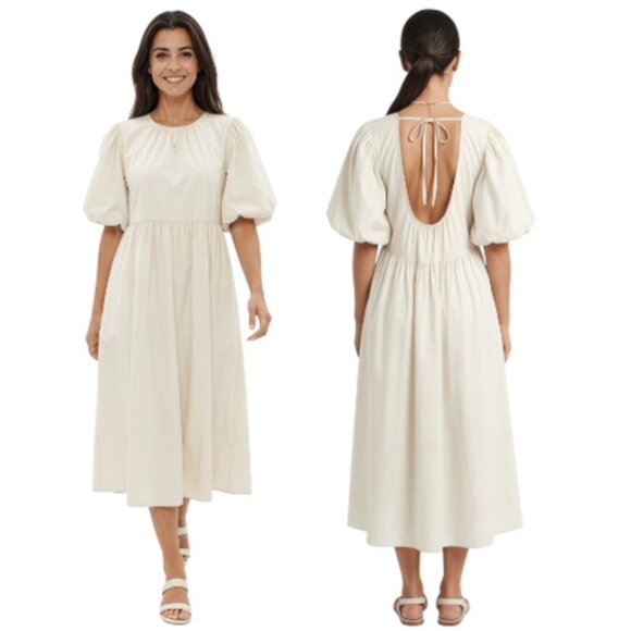One & Other Dresses & Skirts - One & Other Medium Martine Cotton Poplin Balloon Sleeve Open Back Midi Dress
